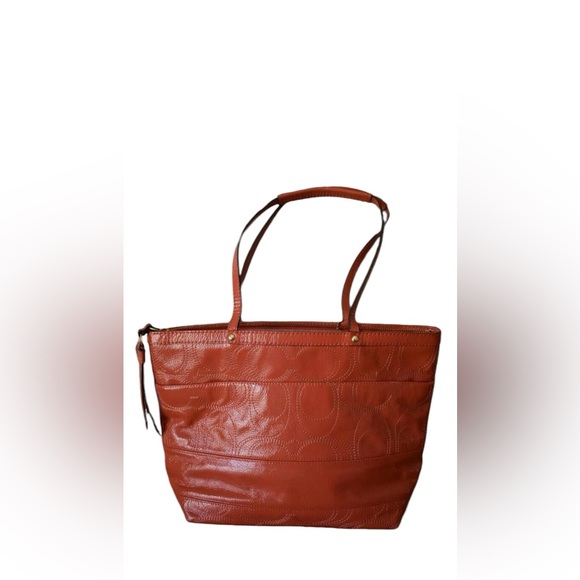 Coach Tangerine Embossed Leather Tote - Picture 4 of 14